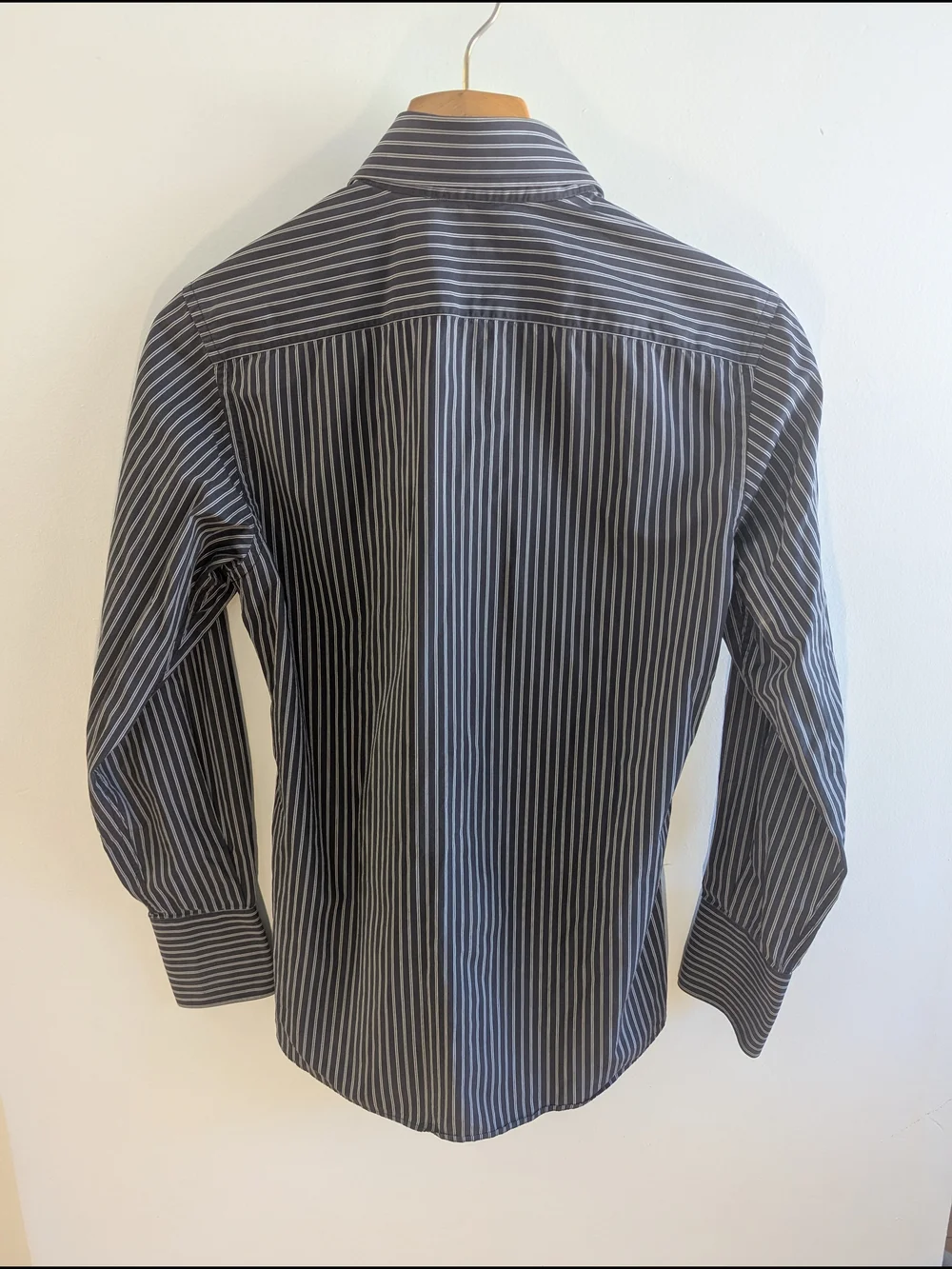 Gucci Men's Striped Dress Shirt Size 41 16 Charcoal Black White Made In Italy